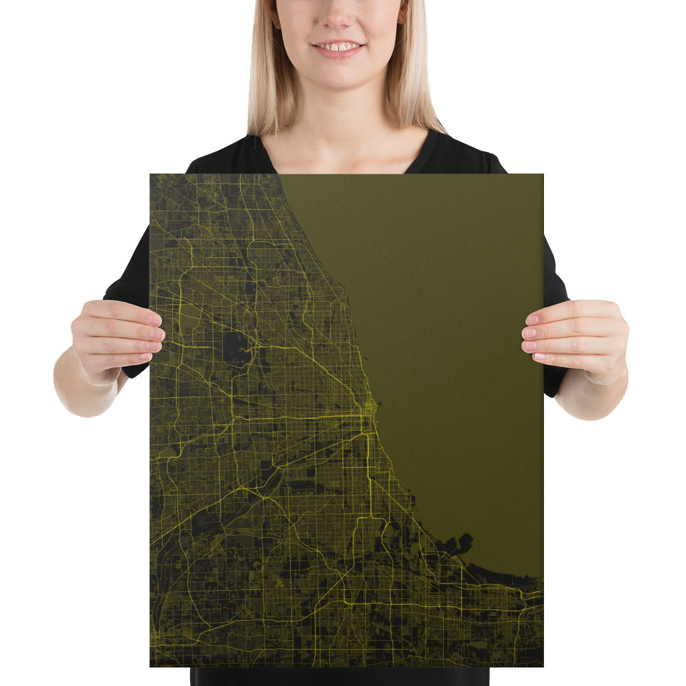 Chicago Black and Yellow Canvas Map