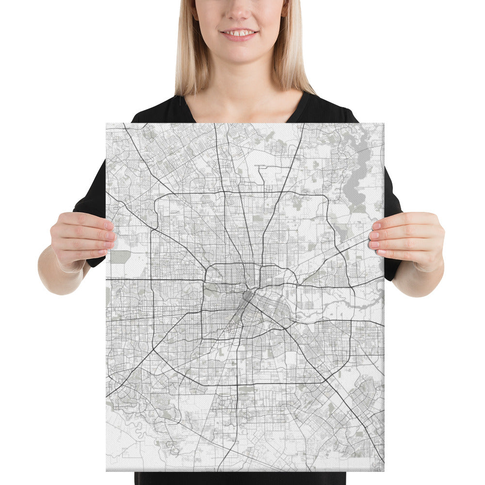 Houston White Canvas Map