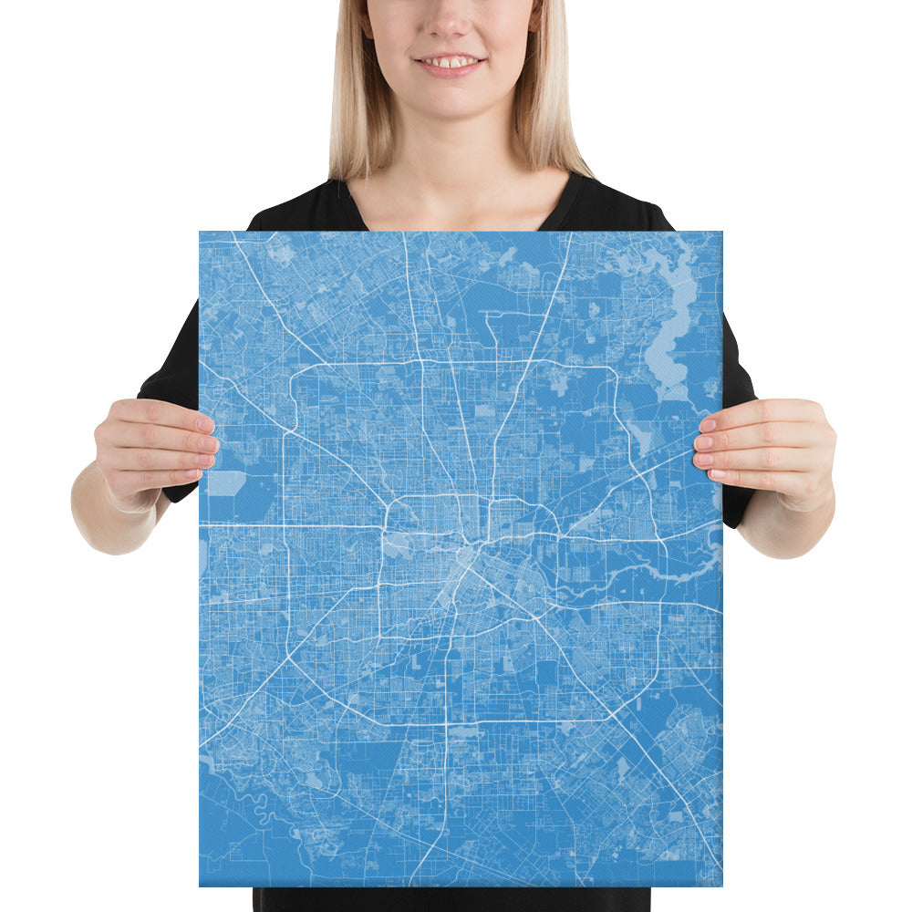 Houston Blue and White Canvas Map