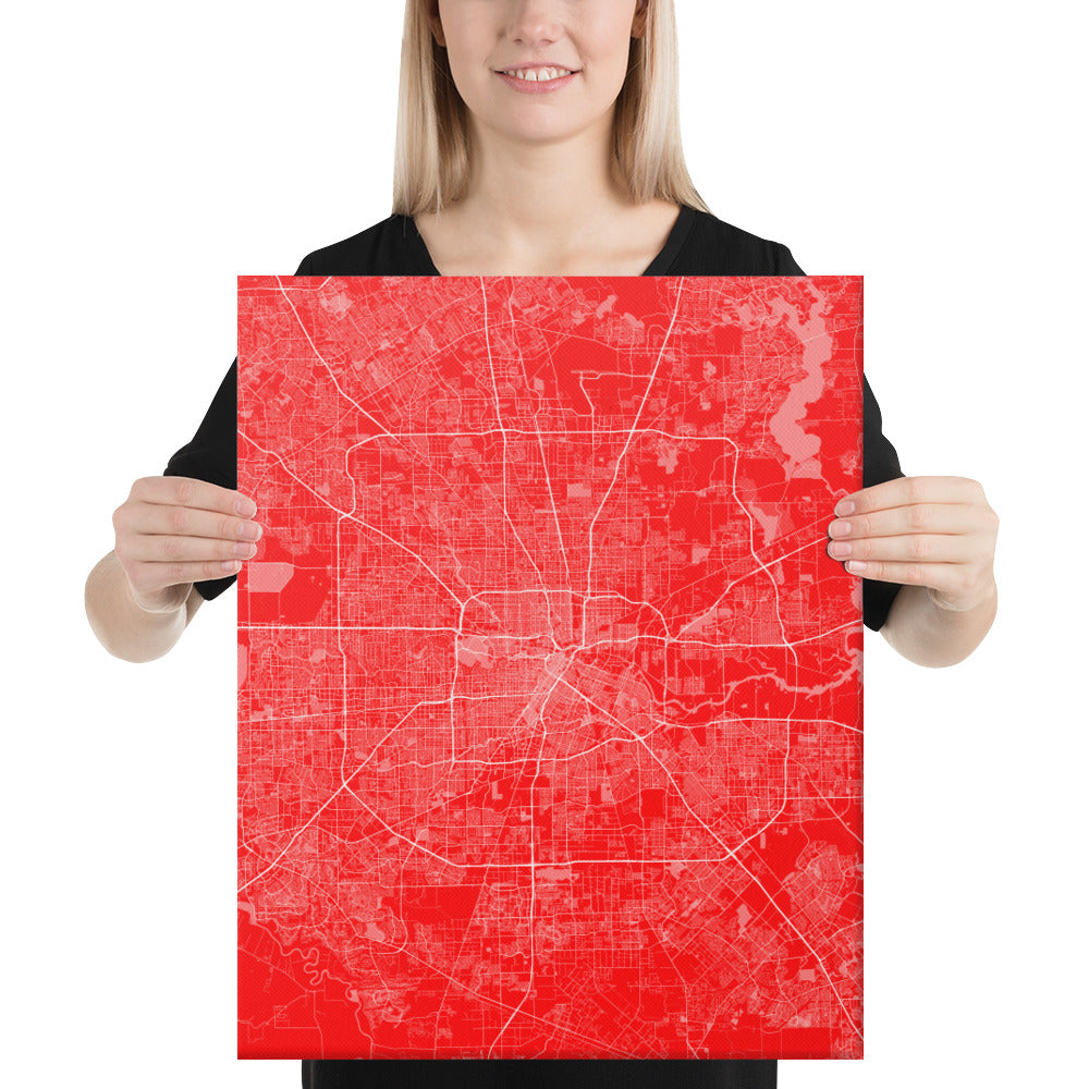Houston Red and White Canvas Map