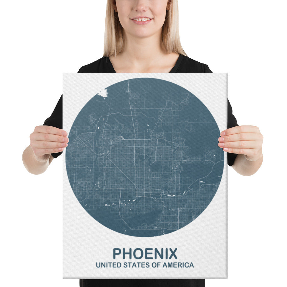 Phoenix Circular Blue Canvas Map