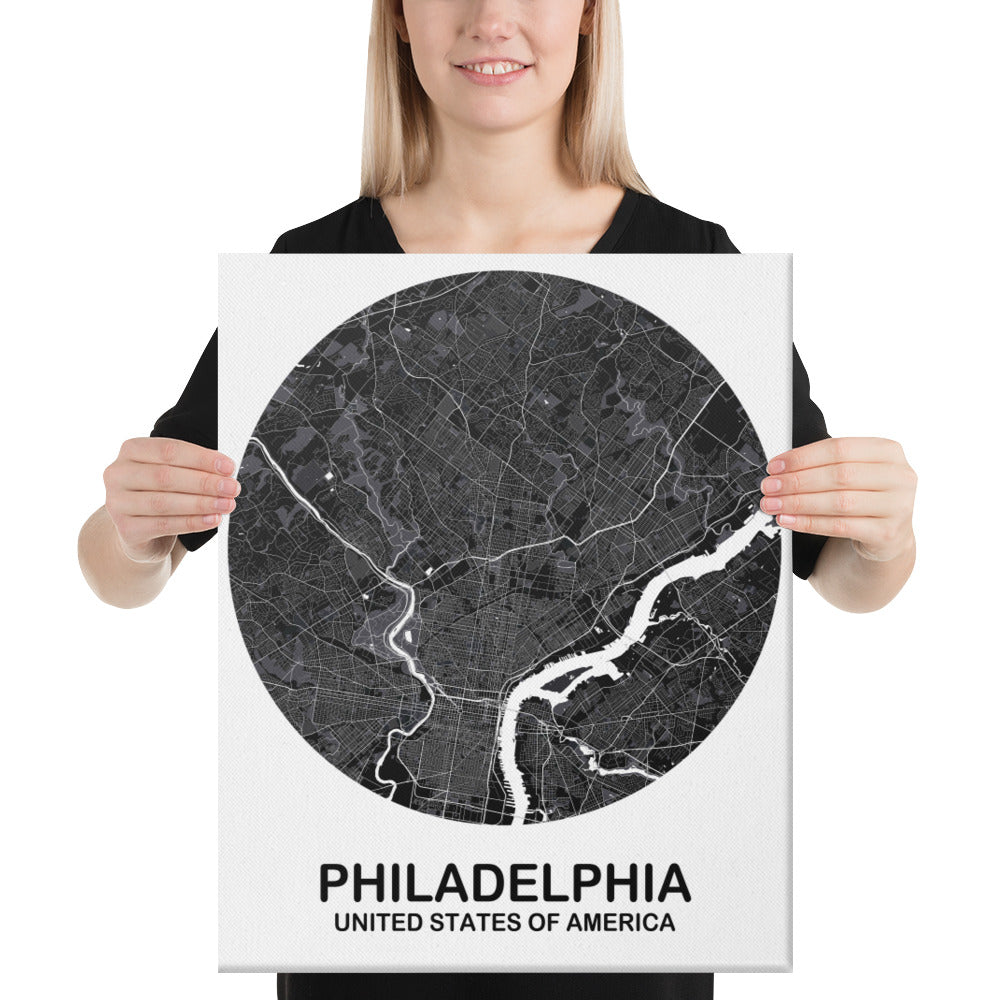Philadelphia Circular Black Canvas Map