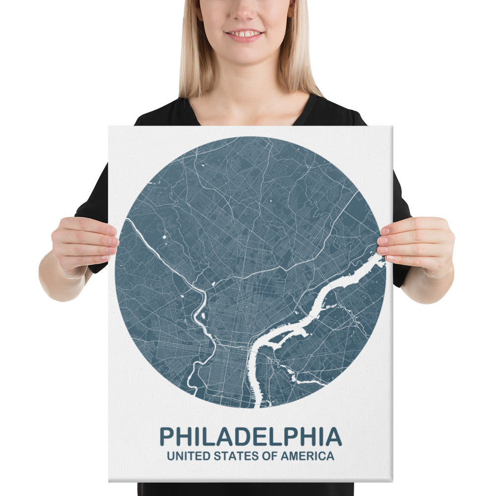 Philadelphia Circular Blue Canvas Map
