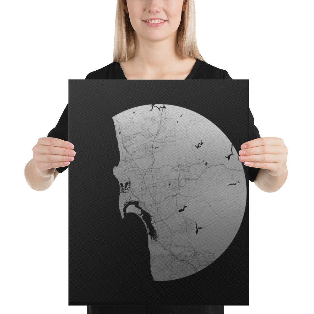 San Diego Silver on Black Canvas Map