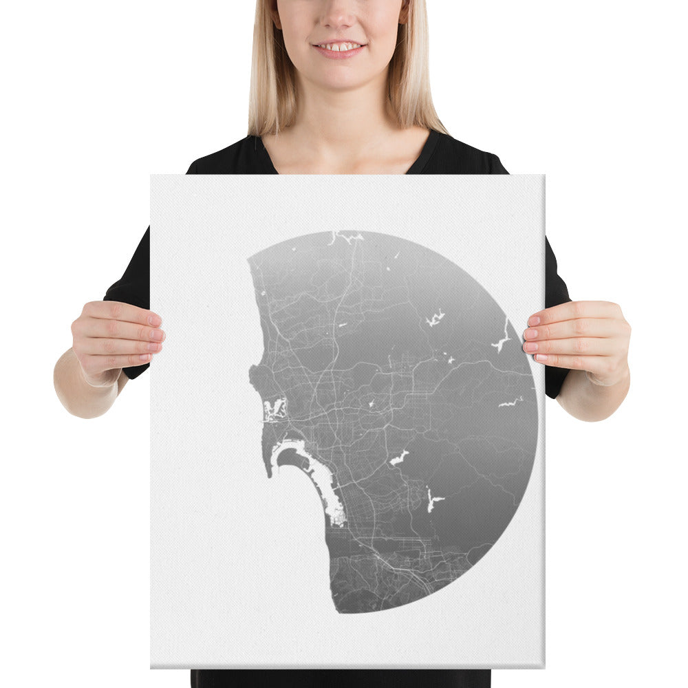 San Diego Silver on White Canvas Map