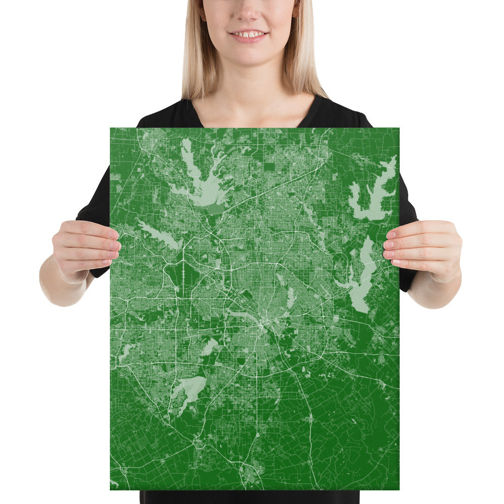 Dallas Green and White Canvas Map