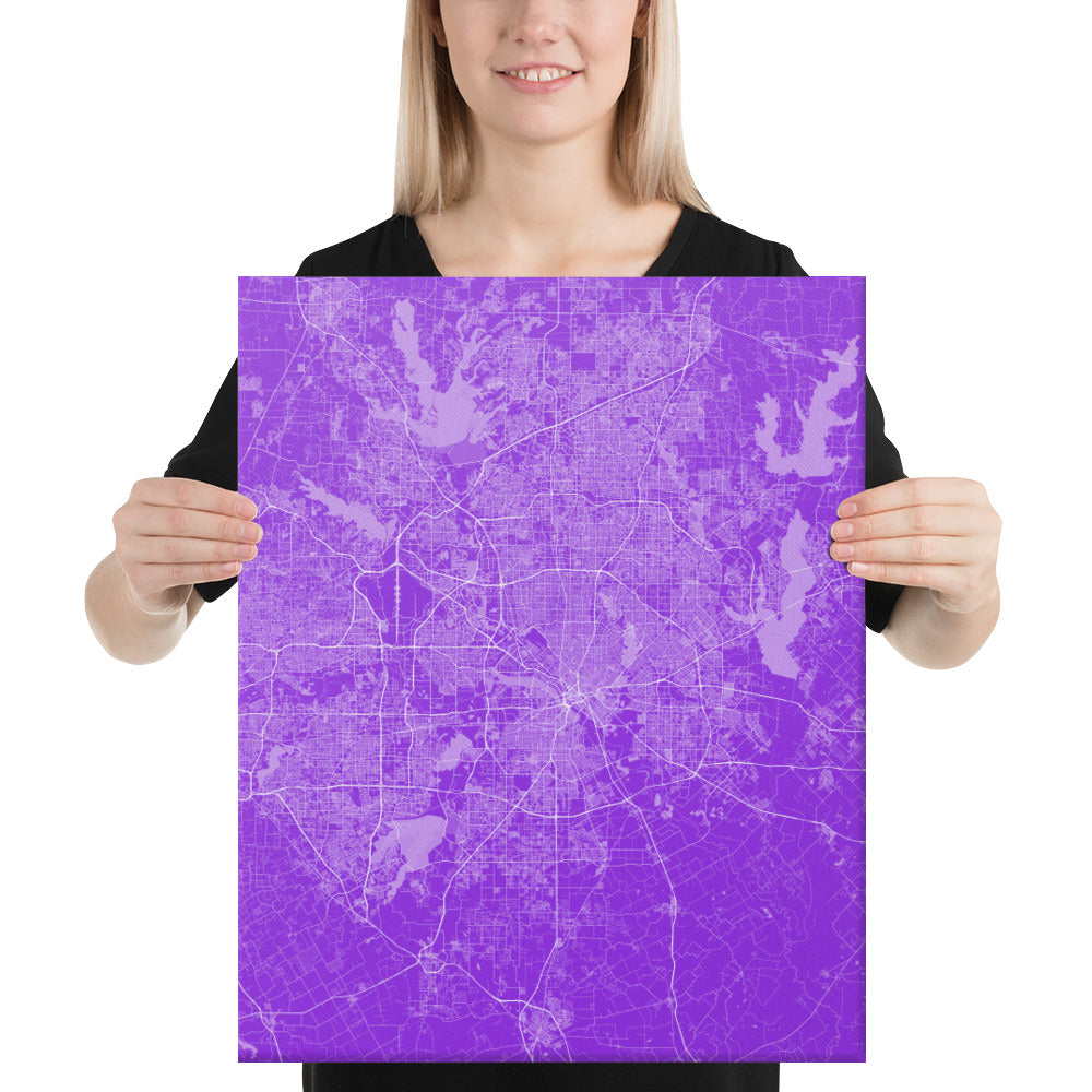 Dallas Purple and White Canvas Map