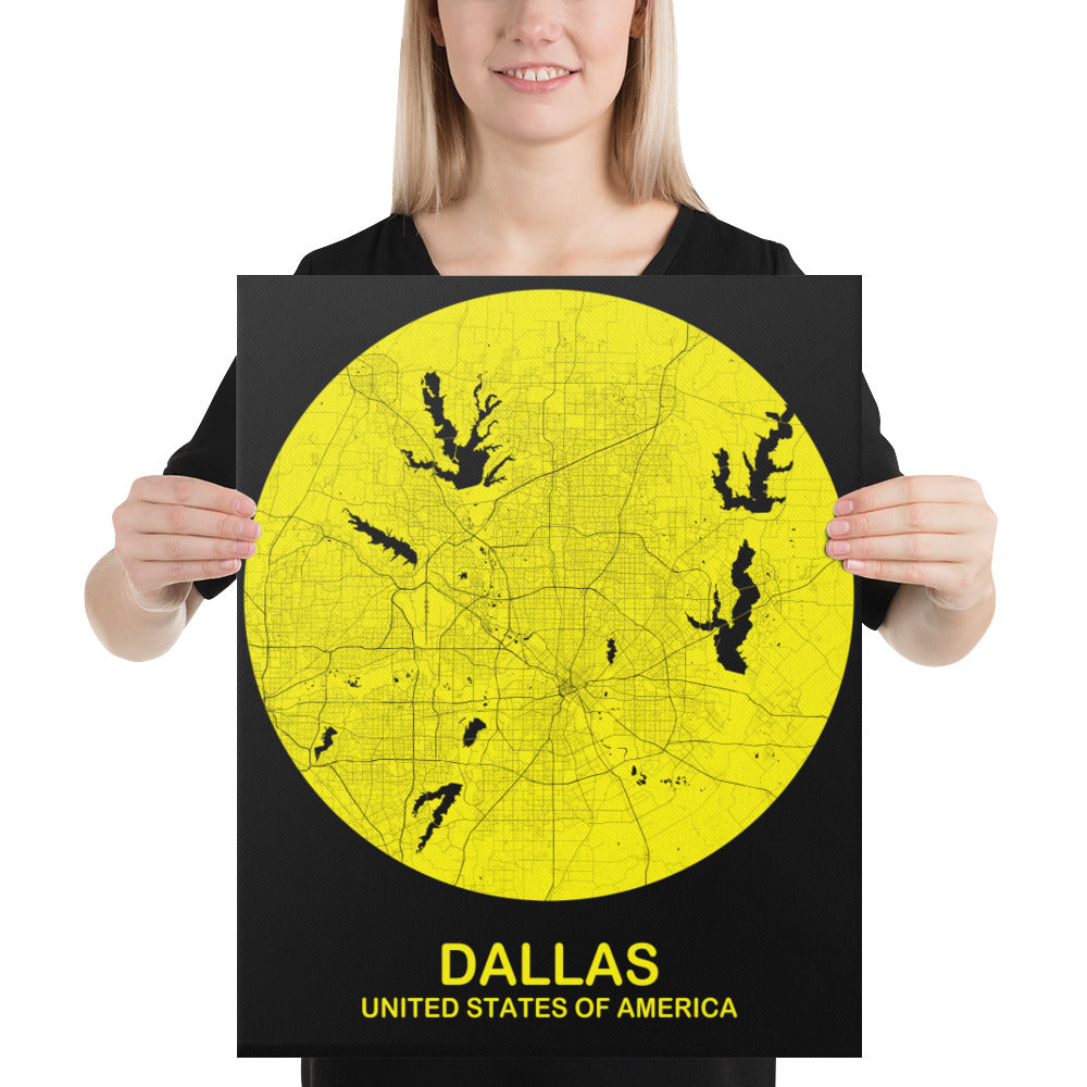 Dallas Circular Yellow Canvas Map
