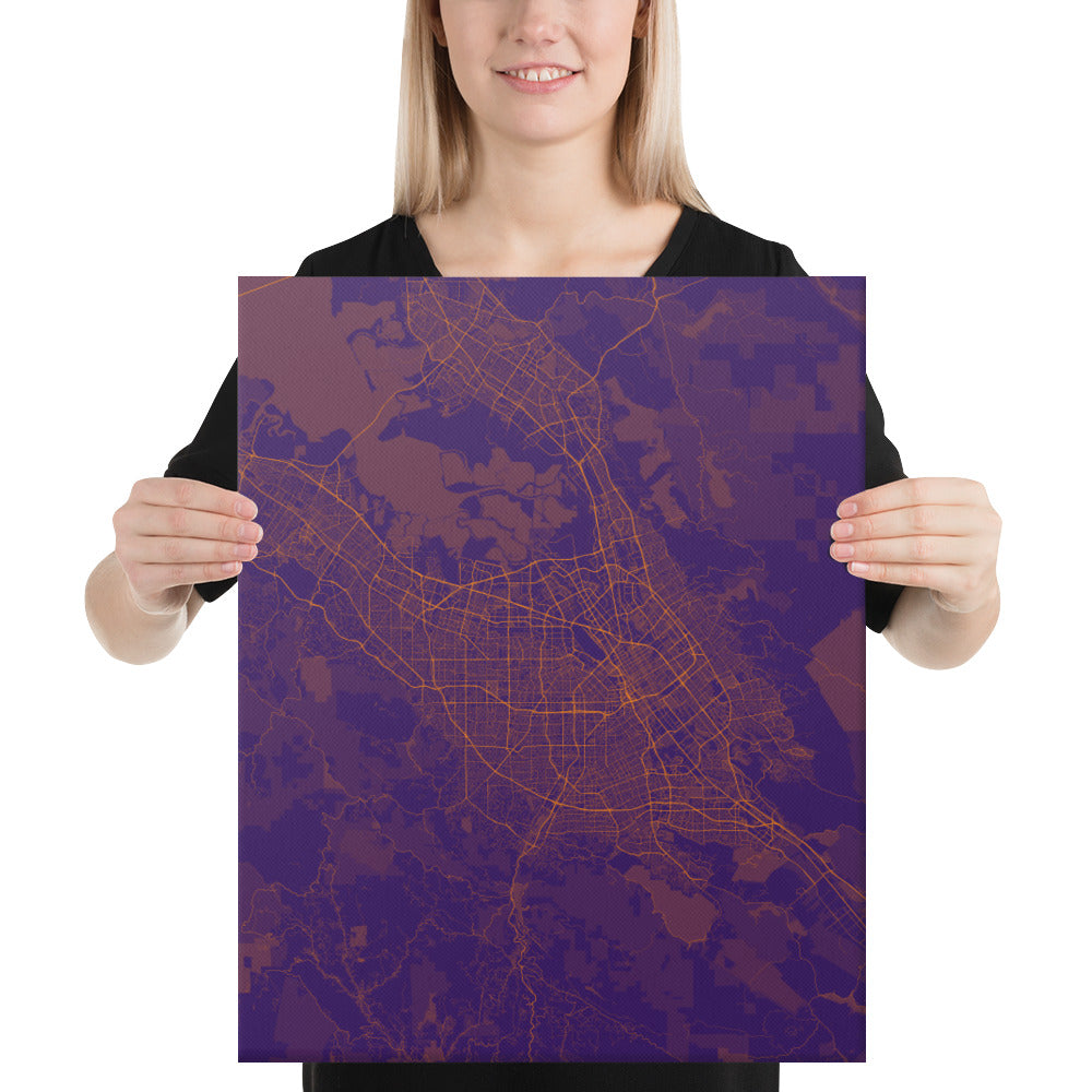 San Jose Purple and Orange Canvas Map