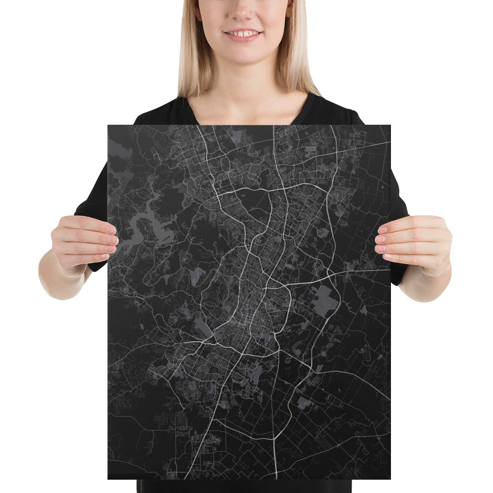 Austin Black Canvas Map