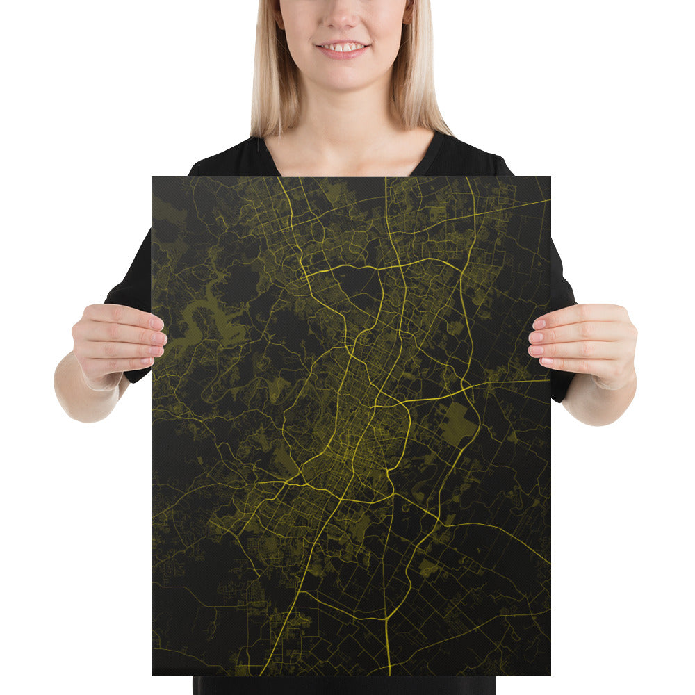 Austin Black and Yellow Canvas Map