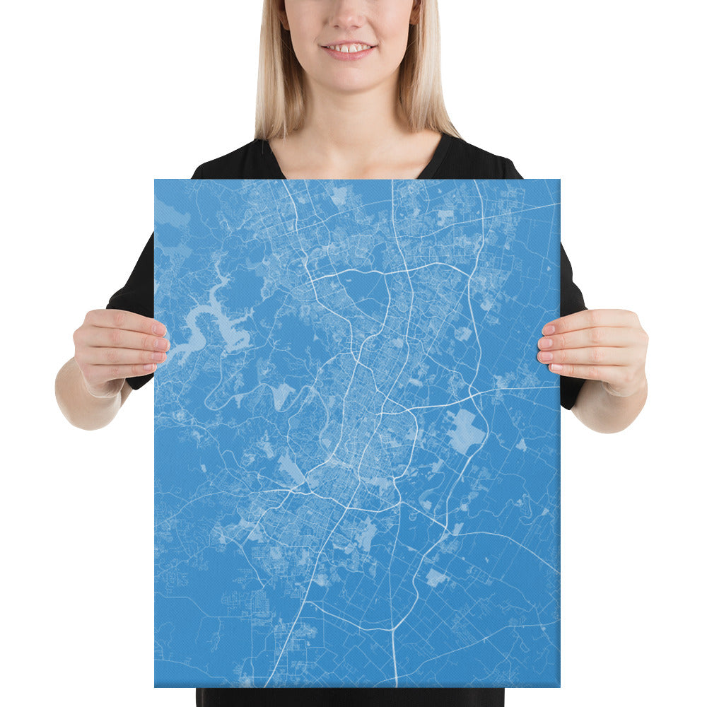 Austin Blue and White Canvas Map