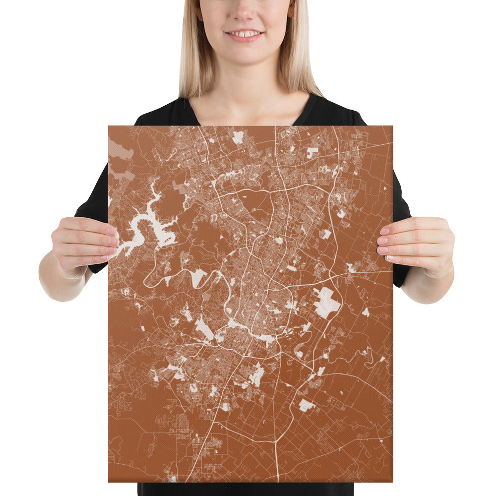 Austin Brown and White Canvas Map