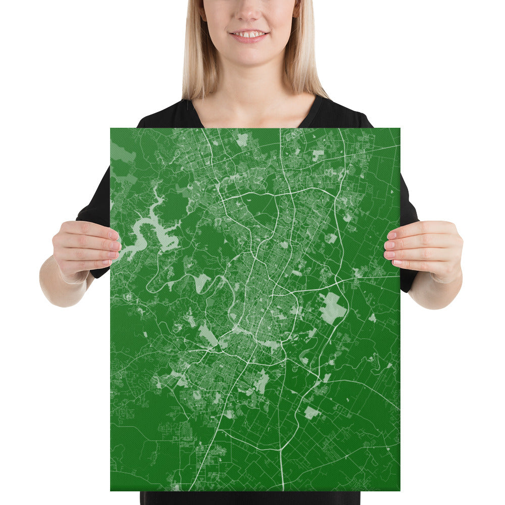 Austin Green and White Canvas Map