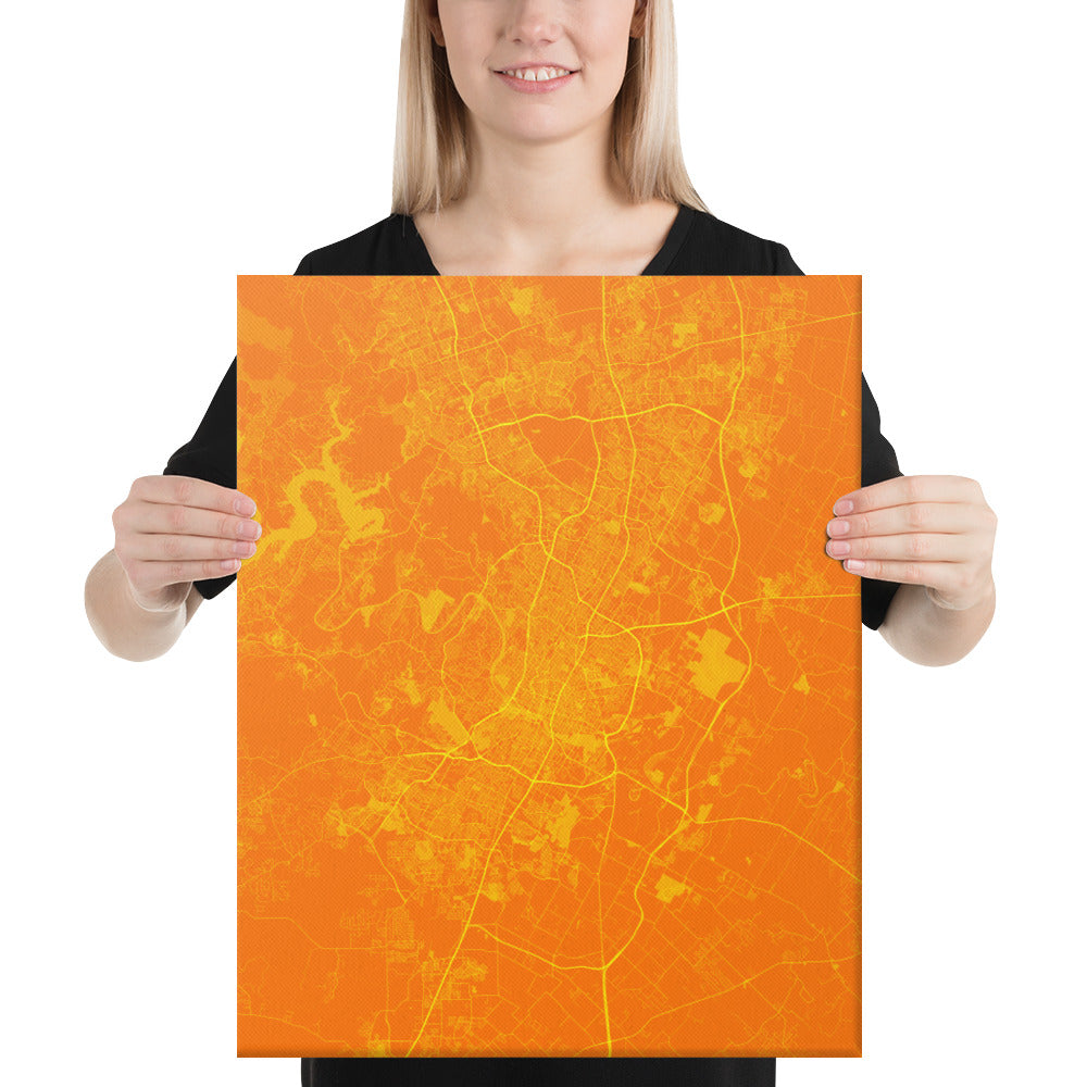 Austin Orange and Yellow Canvas Map