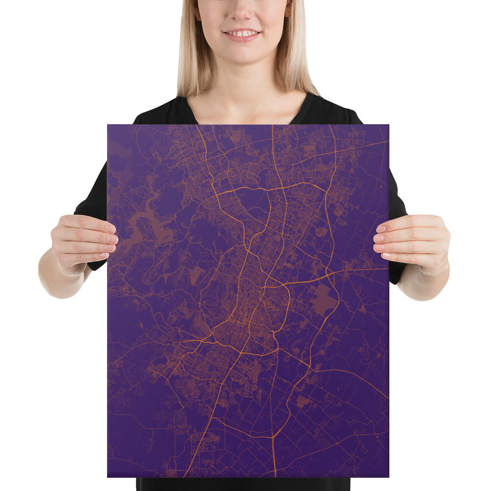 Austin Purple and Orange Canvas Map