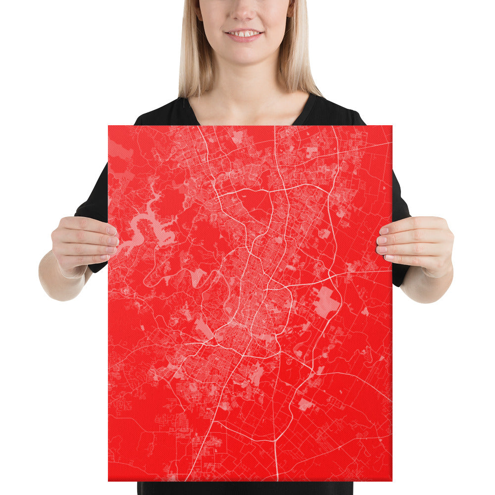 Austin Red and White Canvas Map