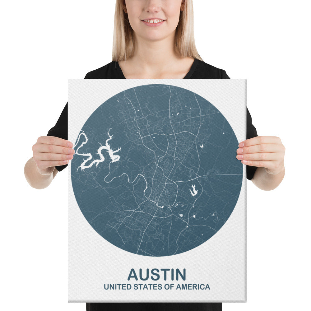 Austin Circular Blue Canvas Map