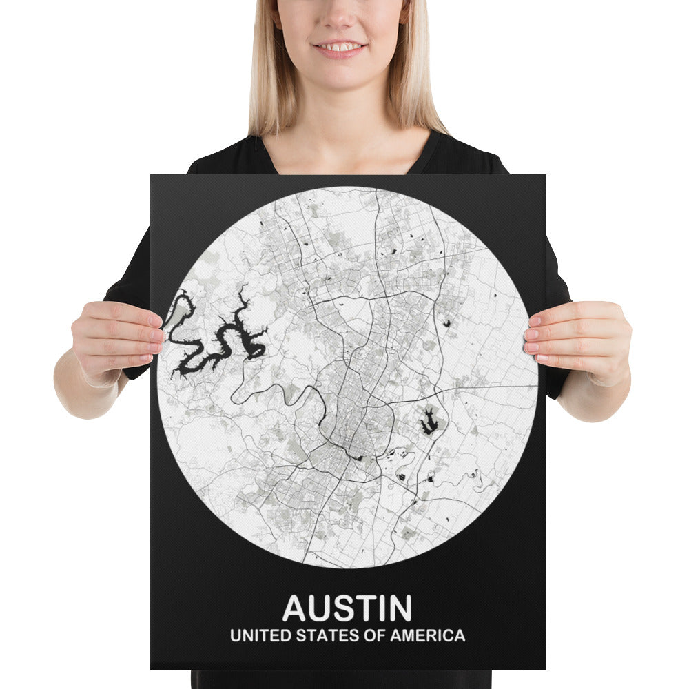 Austin Circular White Canvas Map