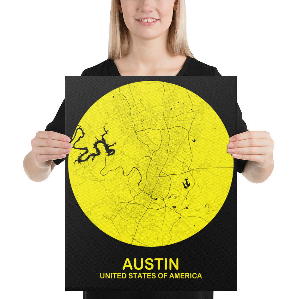 Austin Circular Yellow Canvas Map