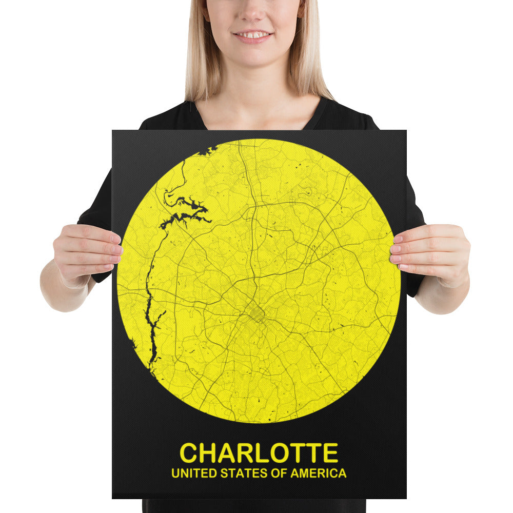Charlotte Circular Yellow Canvas Map