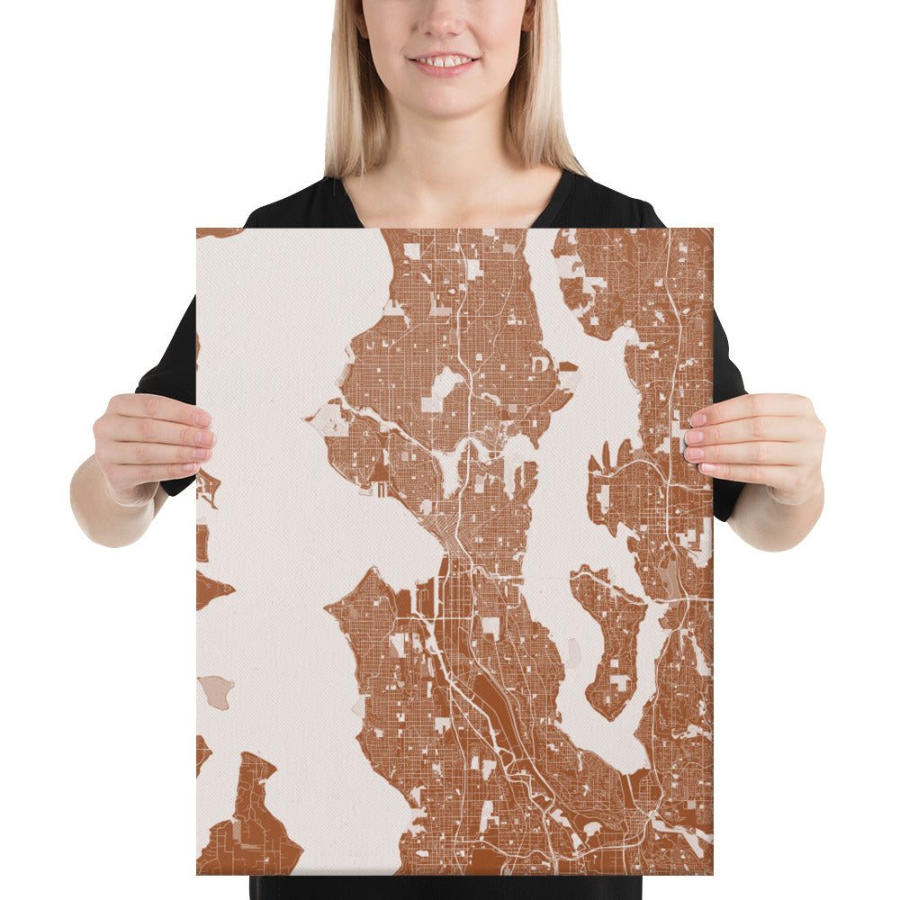 Seattle Brown and White Canvas Map