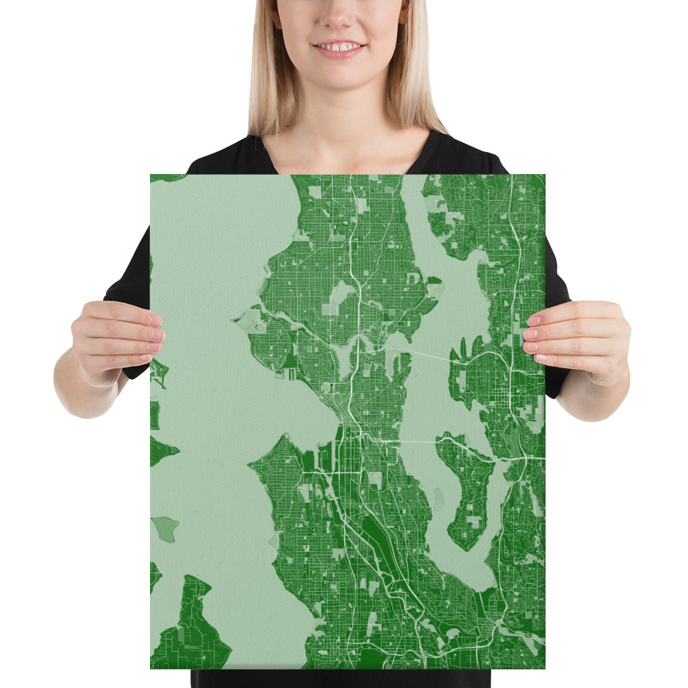 Seattle Green and White Canvas Map