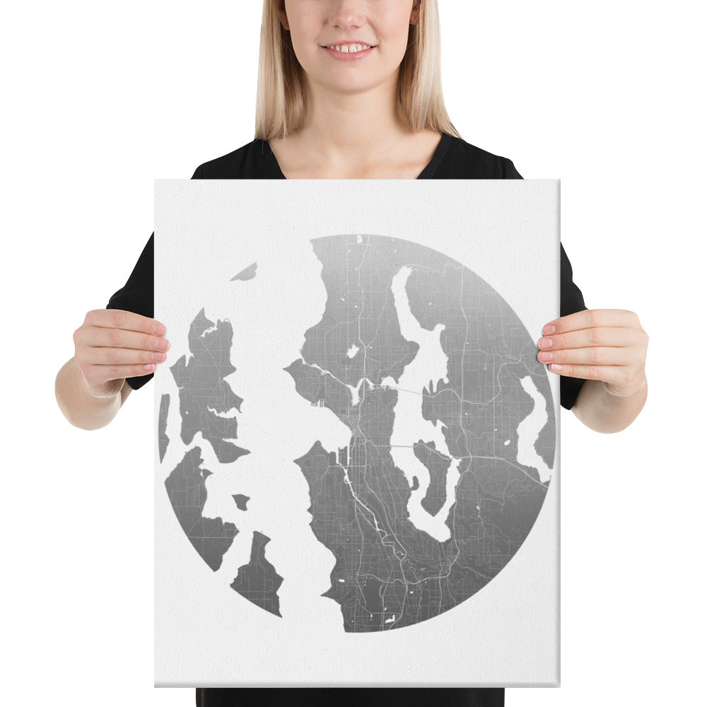 Seattle Silver on White Canvas Map