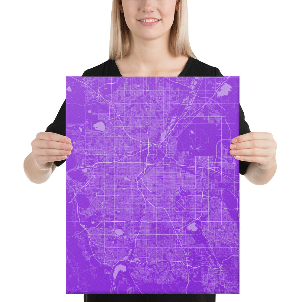 Denver Purple and White Canvas Map