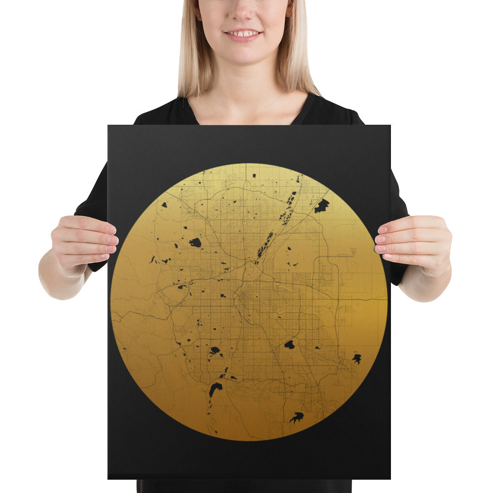 Denver Gold on Black Canvas Map