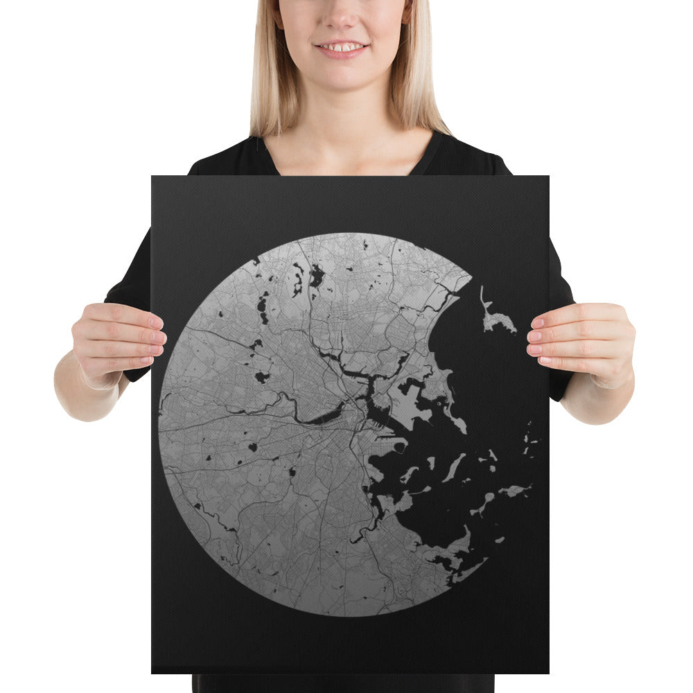 Boston Silver on Black Canvas Map