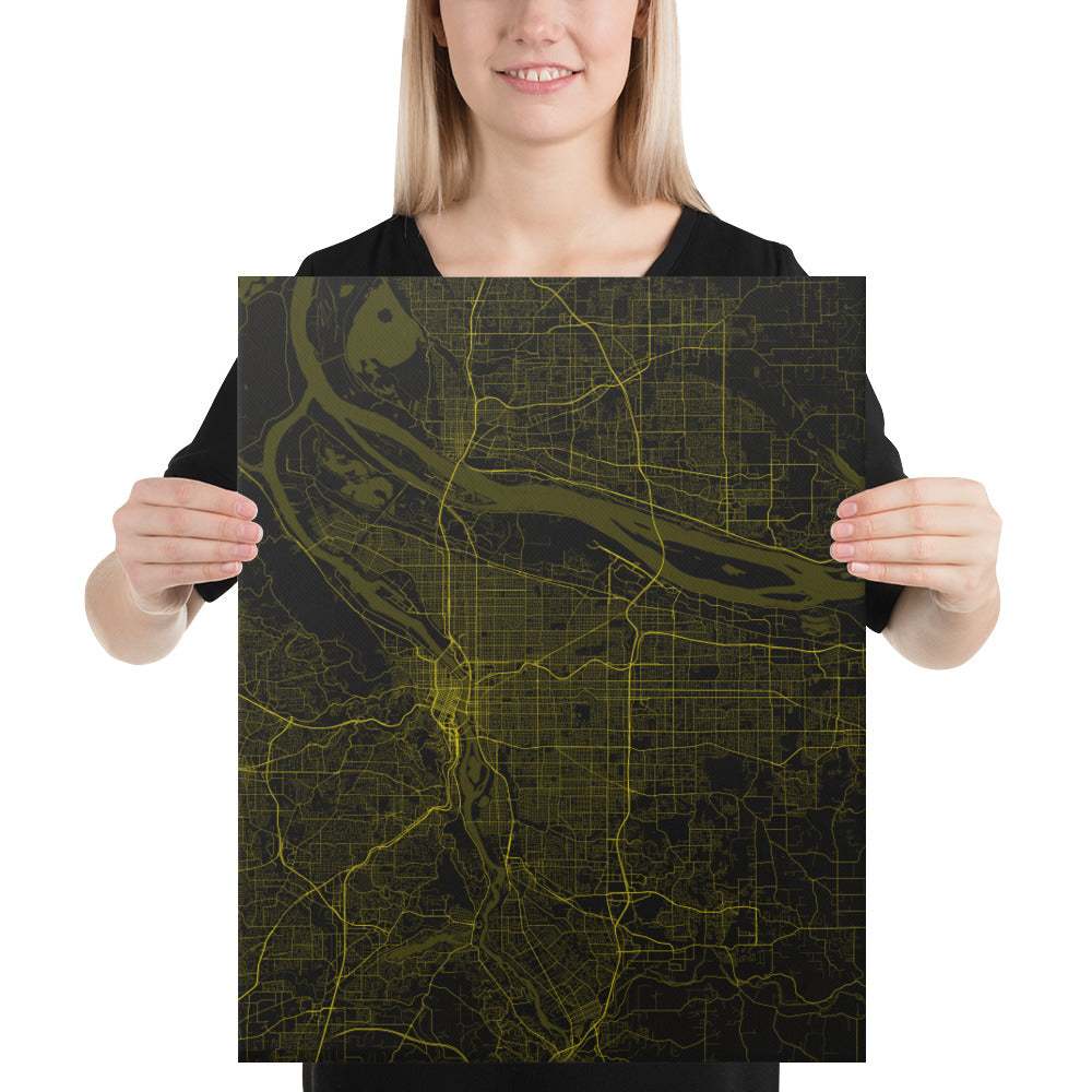 Portland Black and Yellow Canvas Map