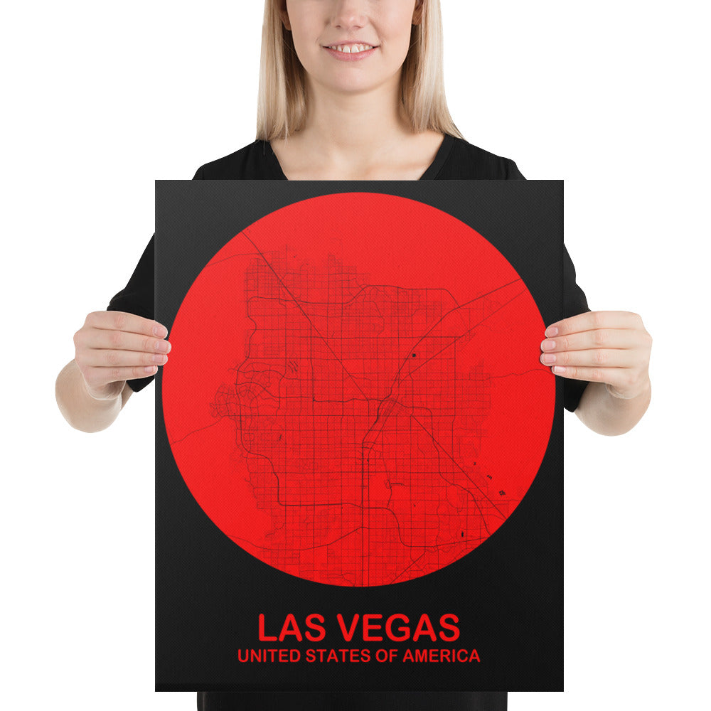 Las Vegas Circular Red Canvas Map