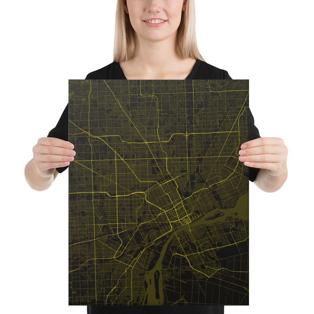 Detroit Black and Yellow Canvas Map