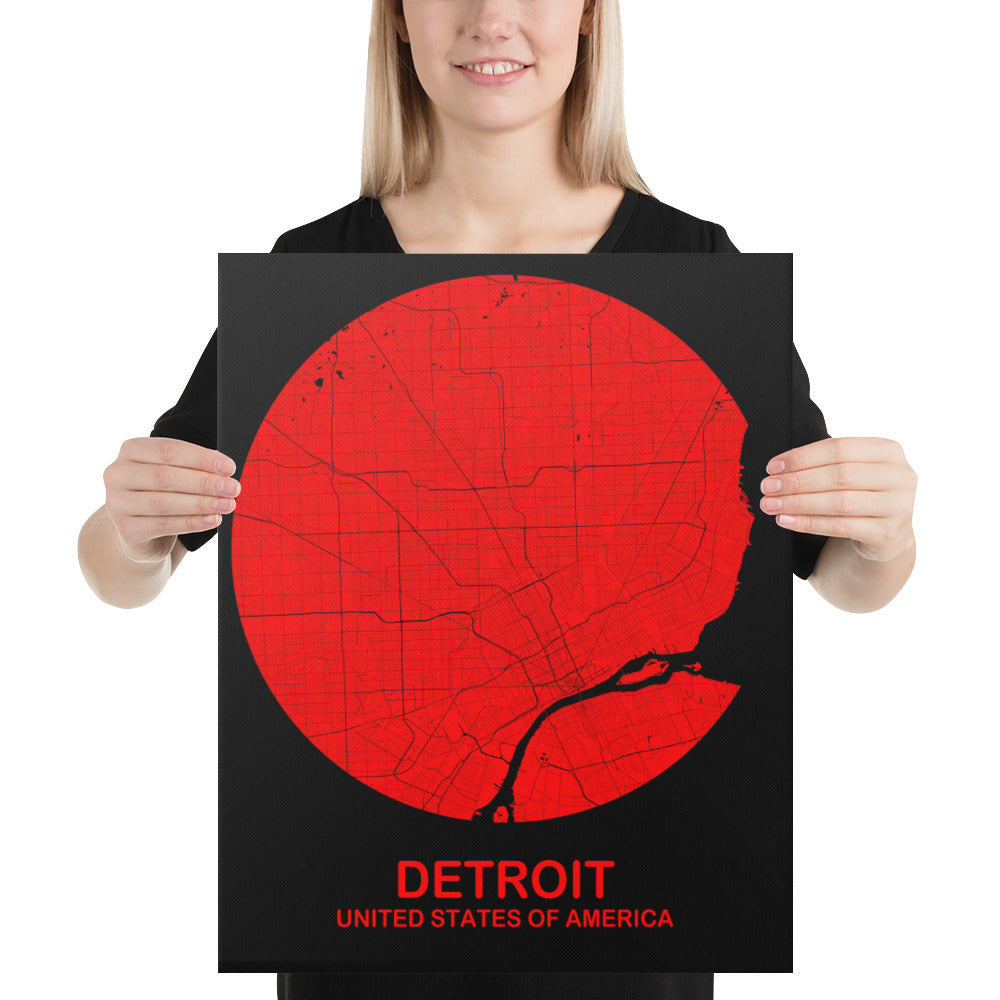 Detroit Circular Red Canvas Map