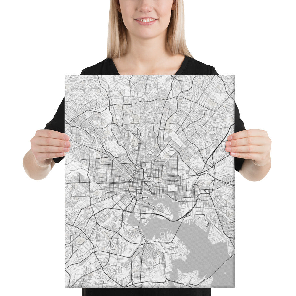 Baltimore White Canvas Map