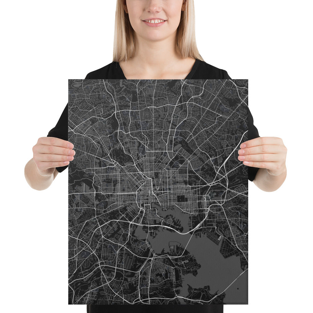 Baltimore Black Canvas Map