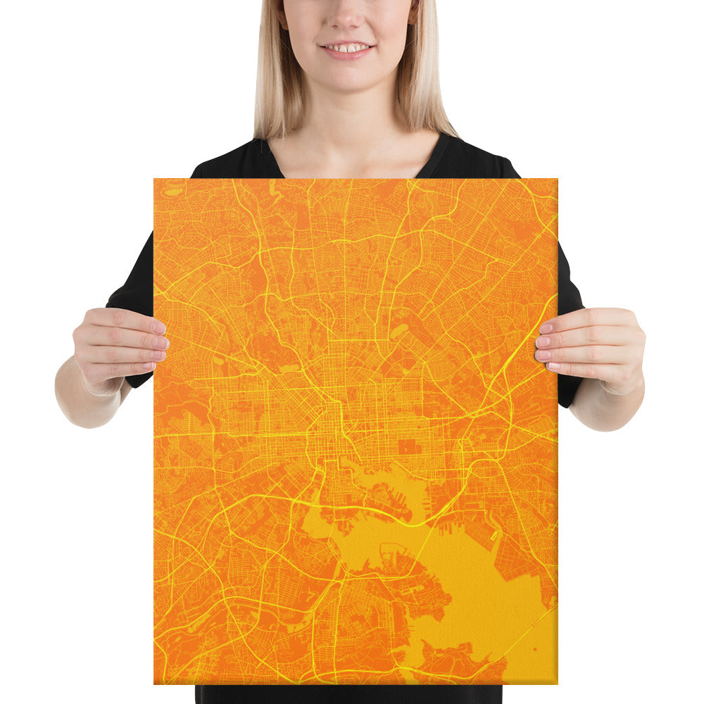 Baltimore Orange and Yellow Canvas Map