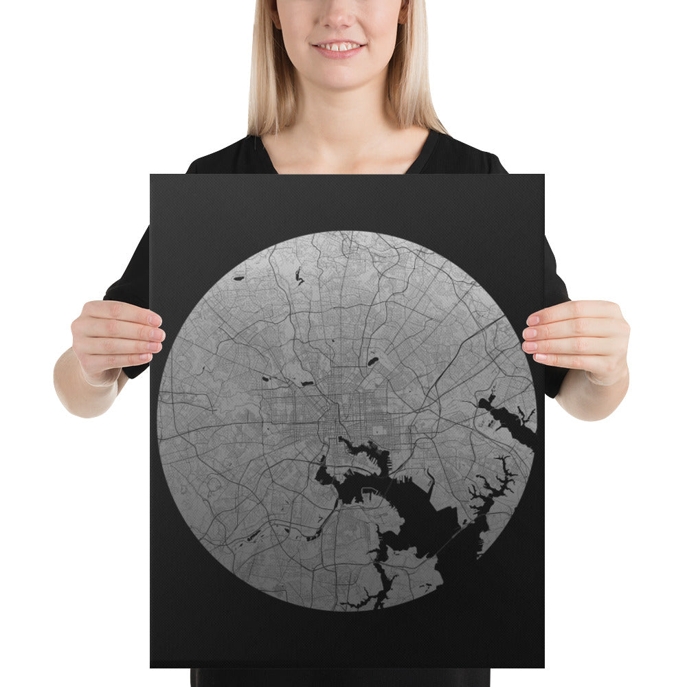 Baltimore Silver on Black Canvas Map