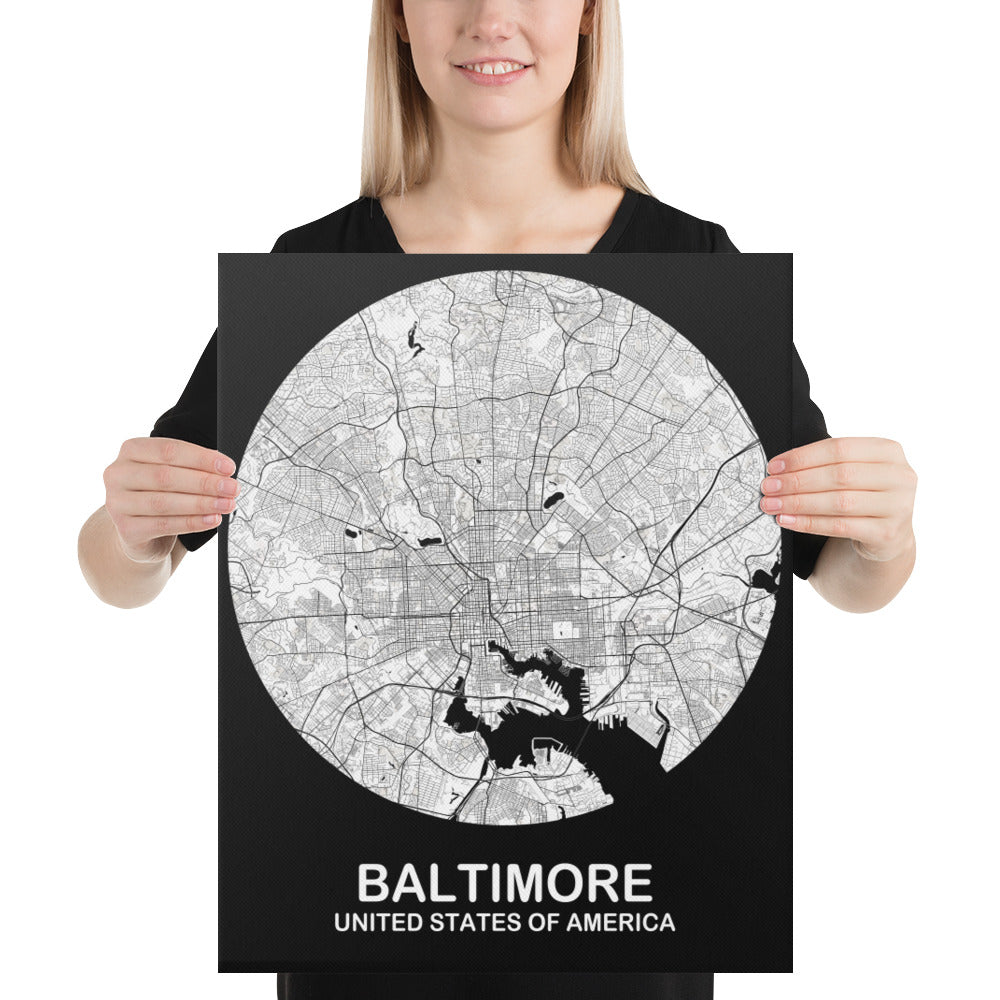 Baltimore Circular White Canvas Map