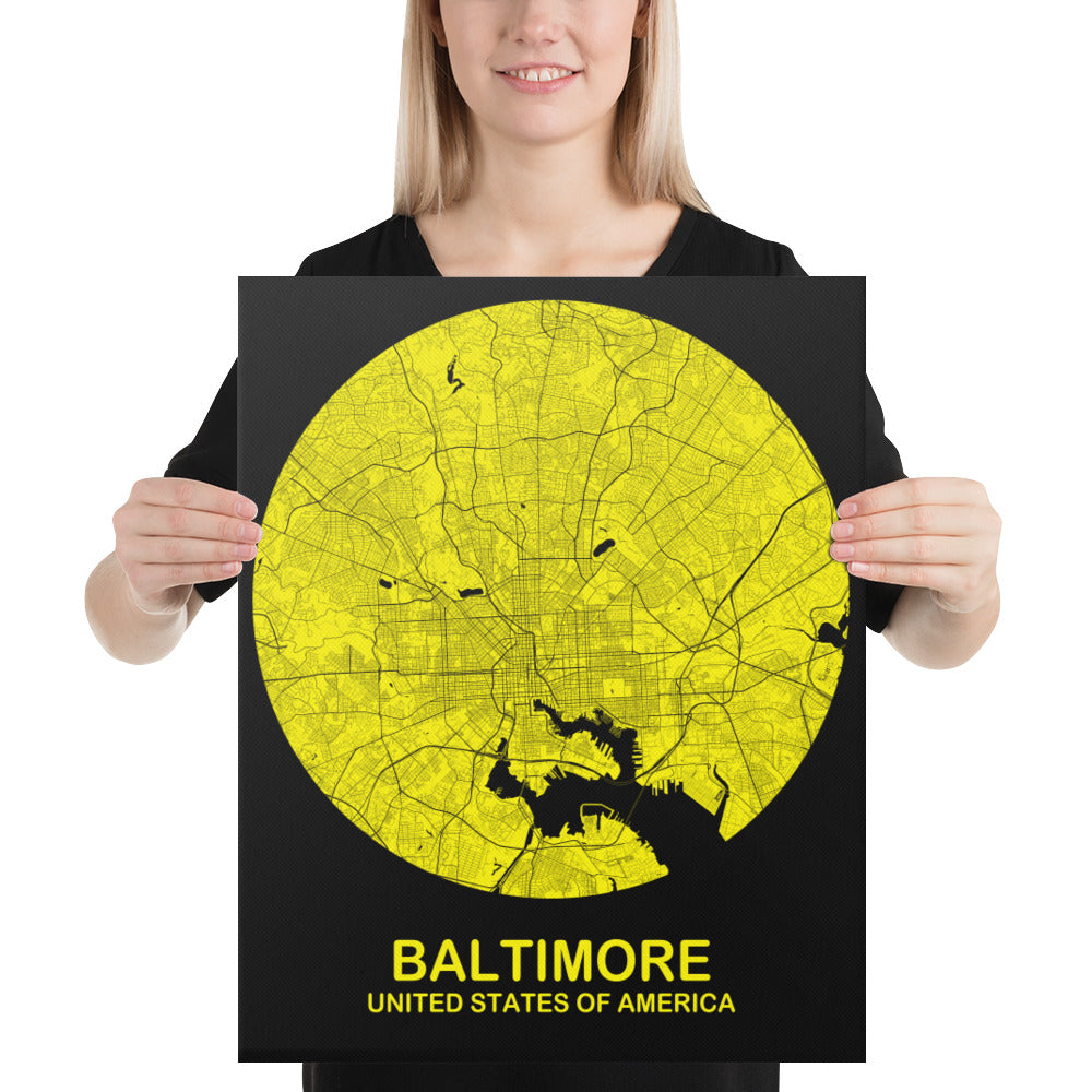 Baltimore Circular Yellow Canvas Map