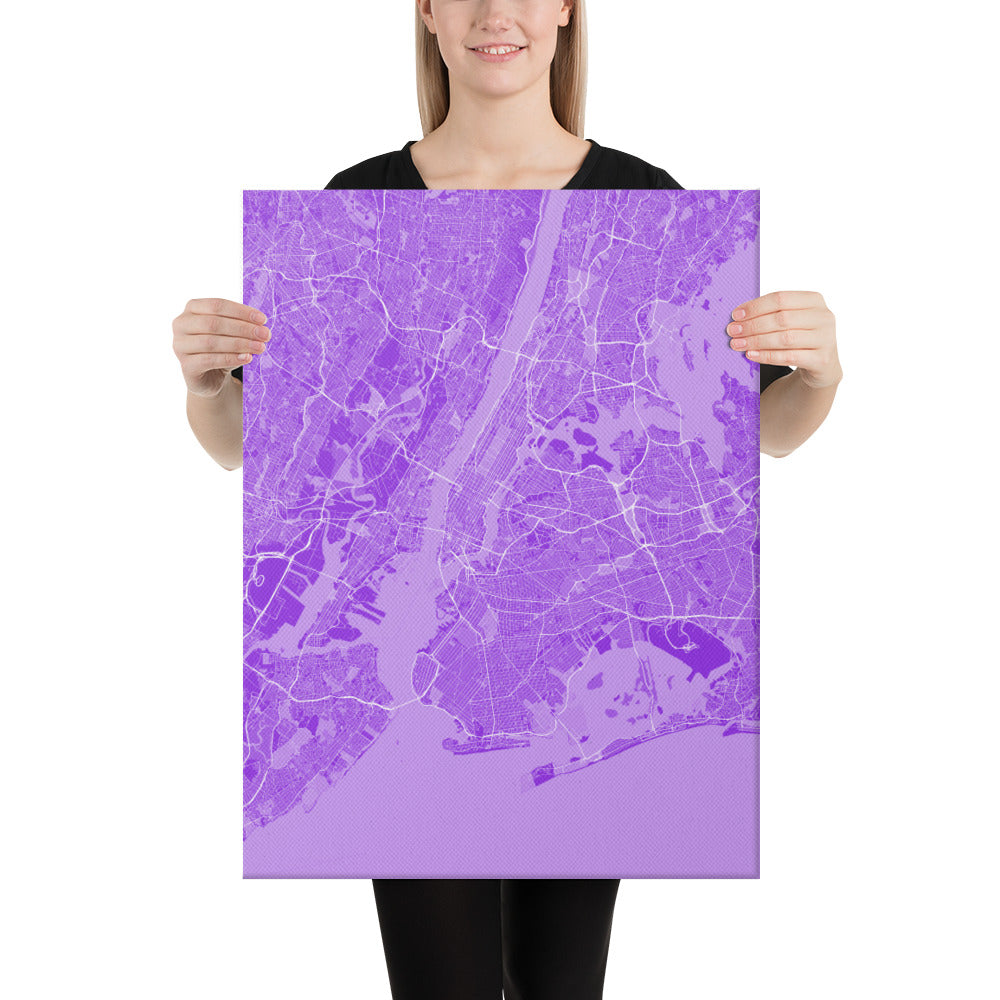 New York Purple and White Canvas Map