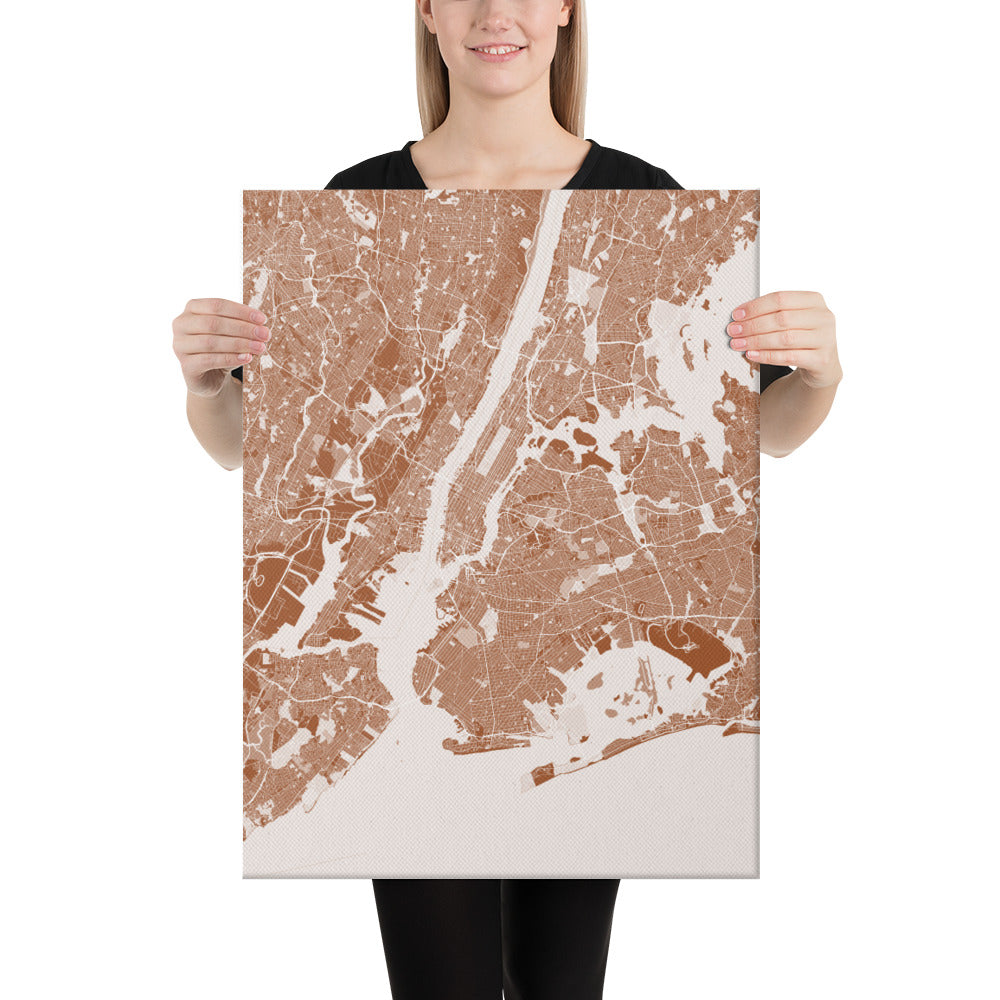 New York Brown and White Canvas Map