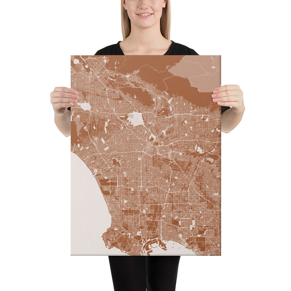 Los Angeles Brown and White Canvas Map