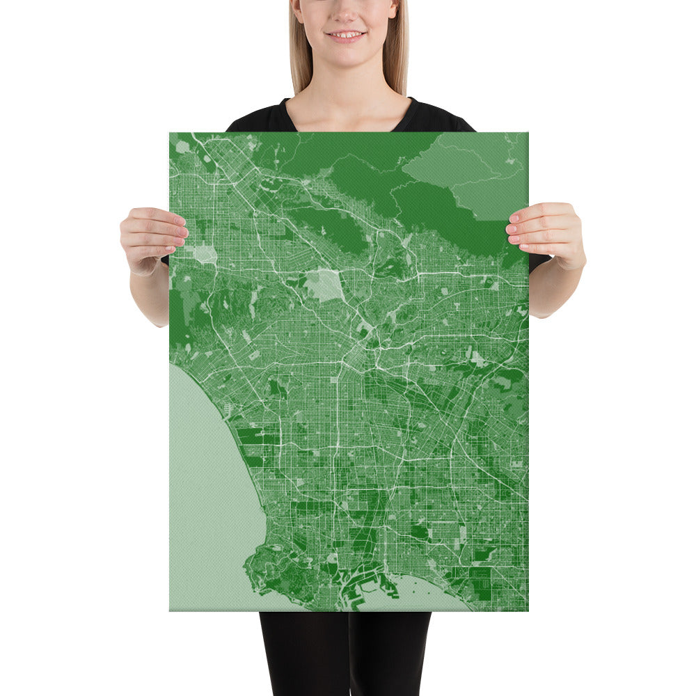 Los Angeles Green and White Canvas Map