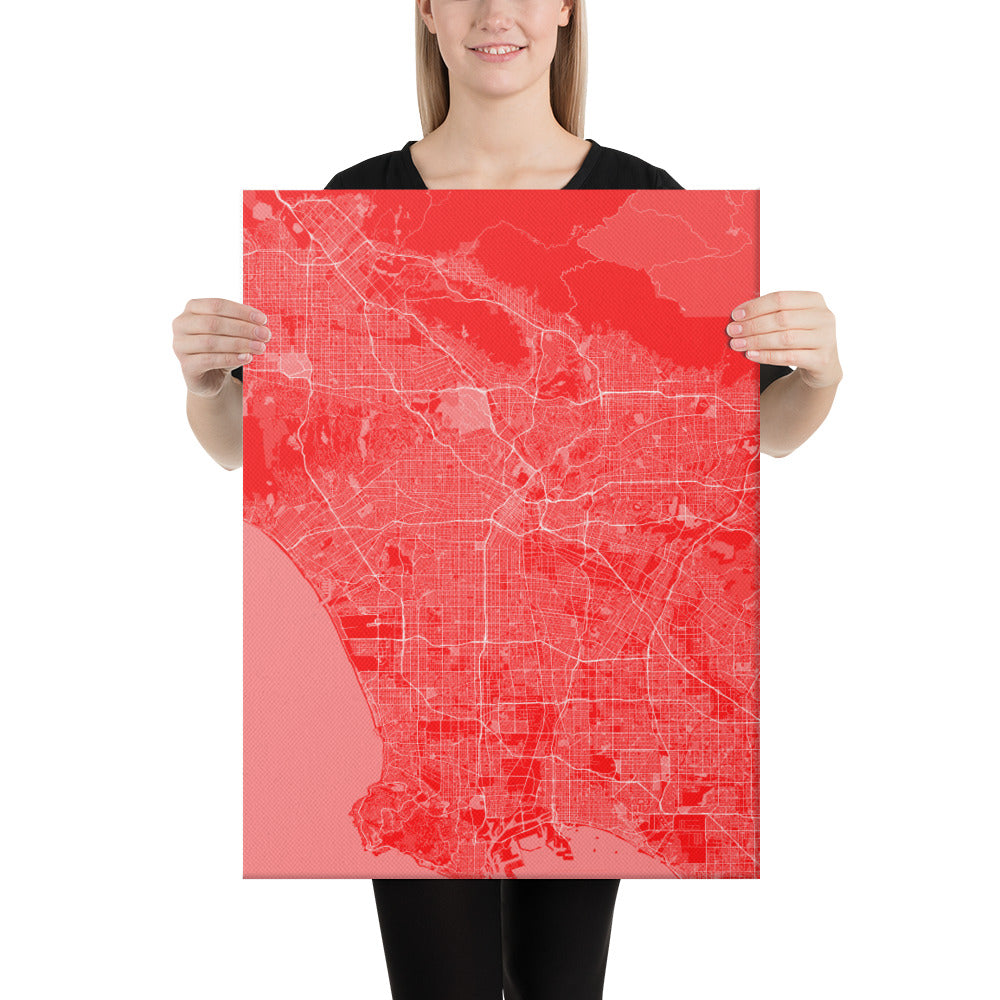 Los Angeles Red and White Canvas Map