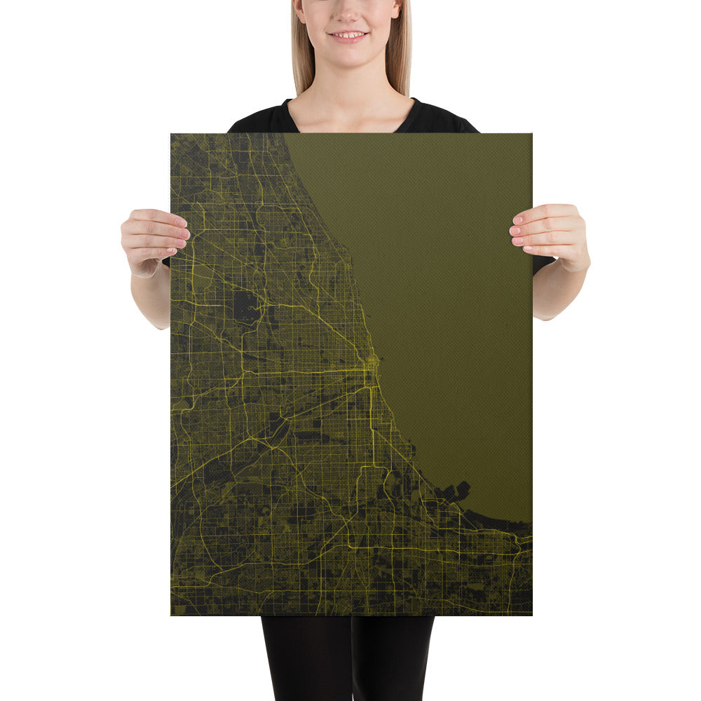 Chicago Black and Yellow Canvas Map