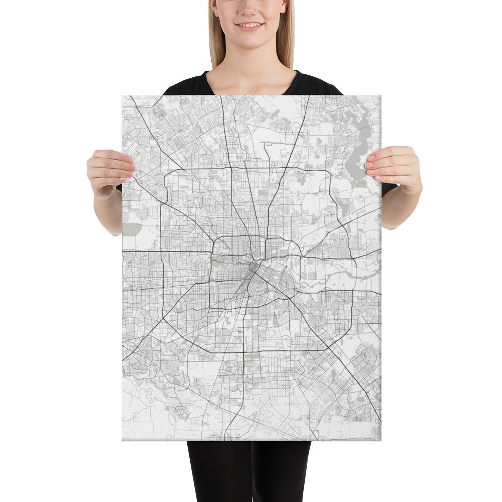 Houston White Canvas Map