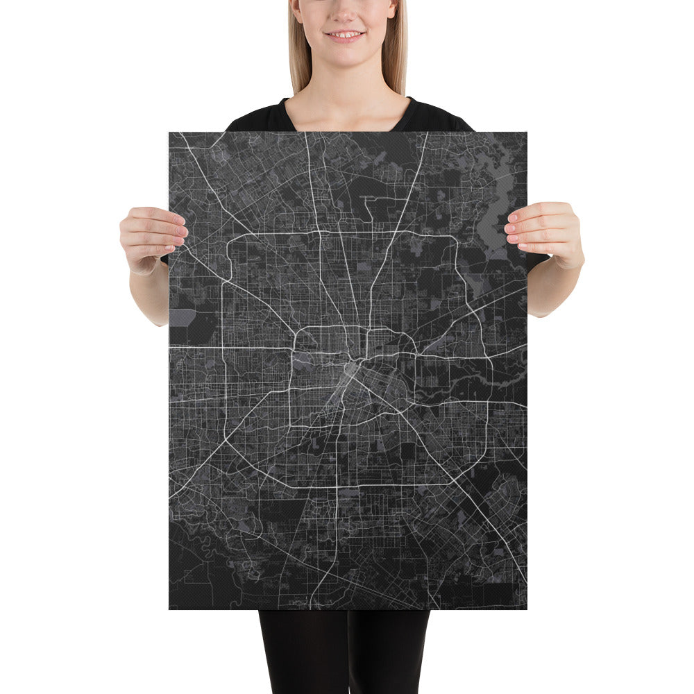 Houston Black Canvas Map