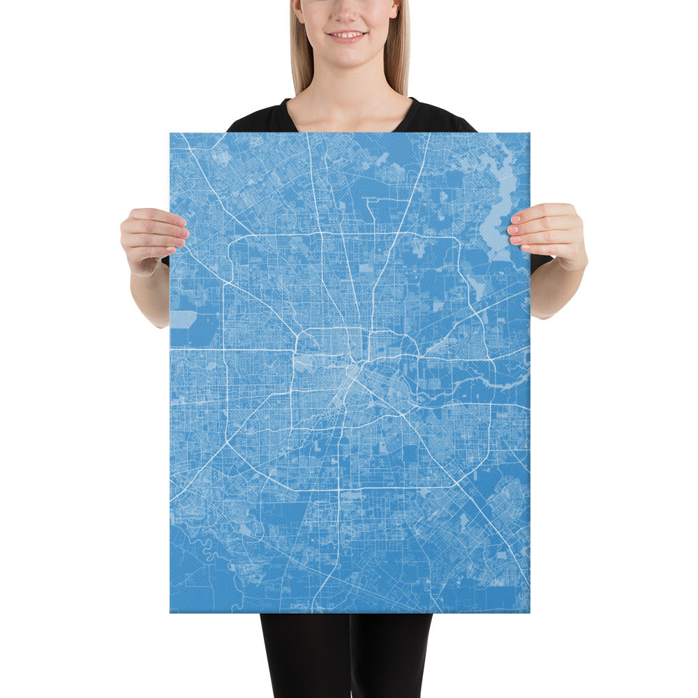 Houston Blue and White Canvas Map